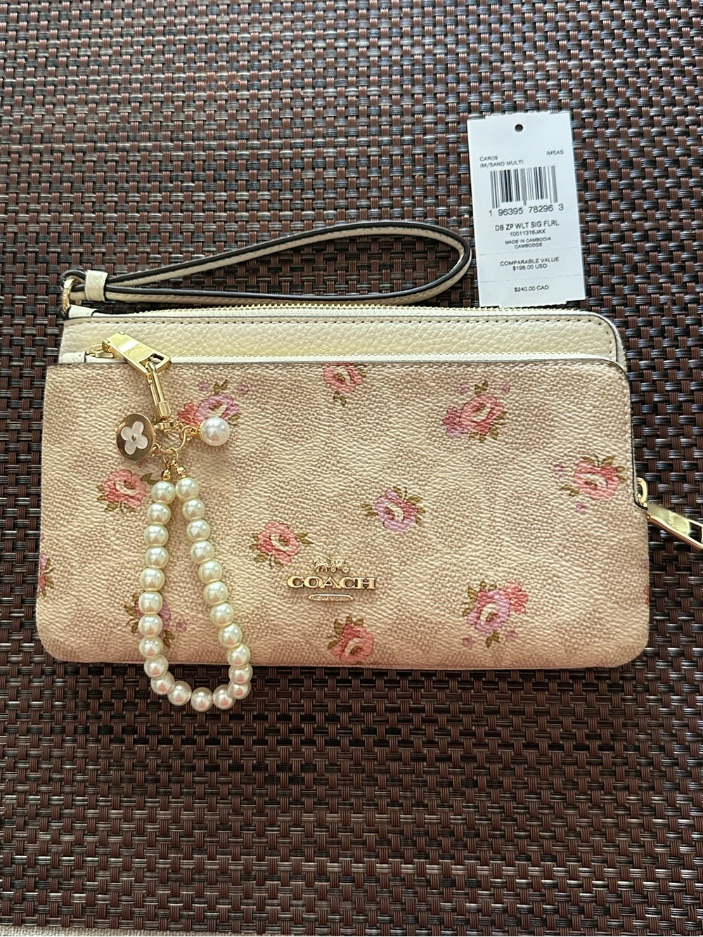 Coach Double Zip Wallet with Signature Canvas with Floral Print